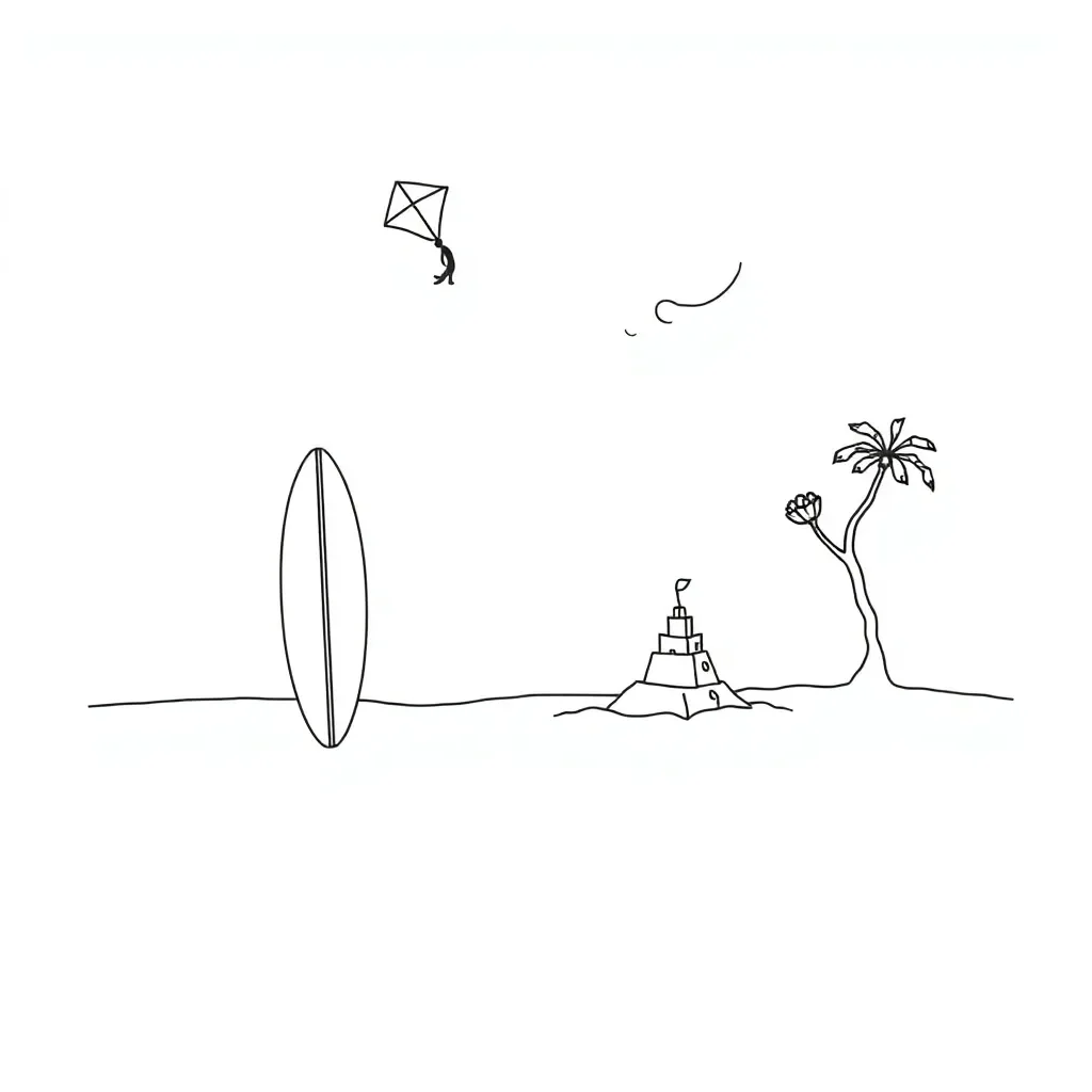 Holiday scene with beach, sun, and activities