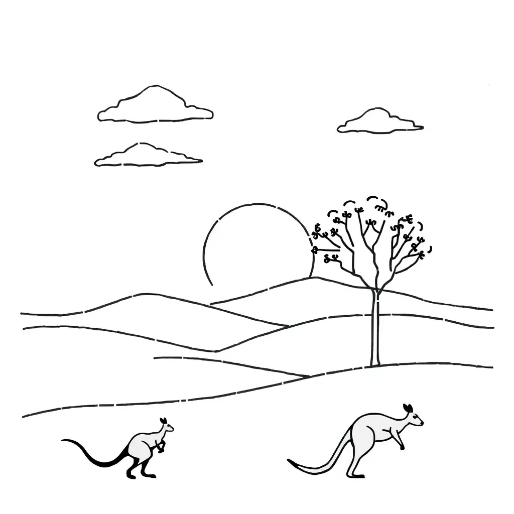 Sun, moon, stars and trees illustration