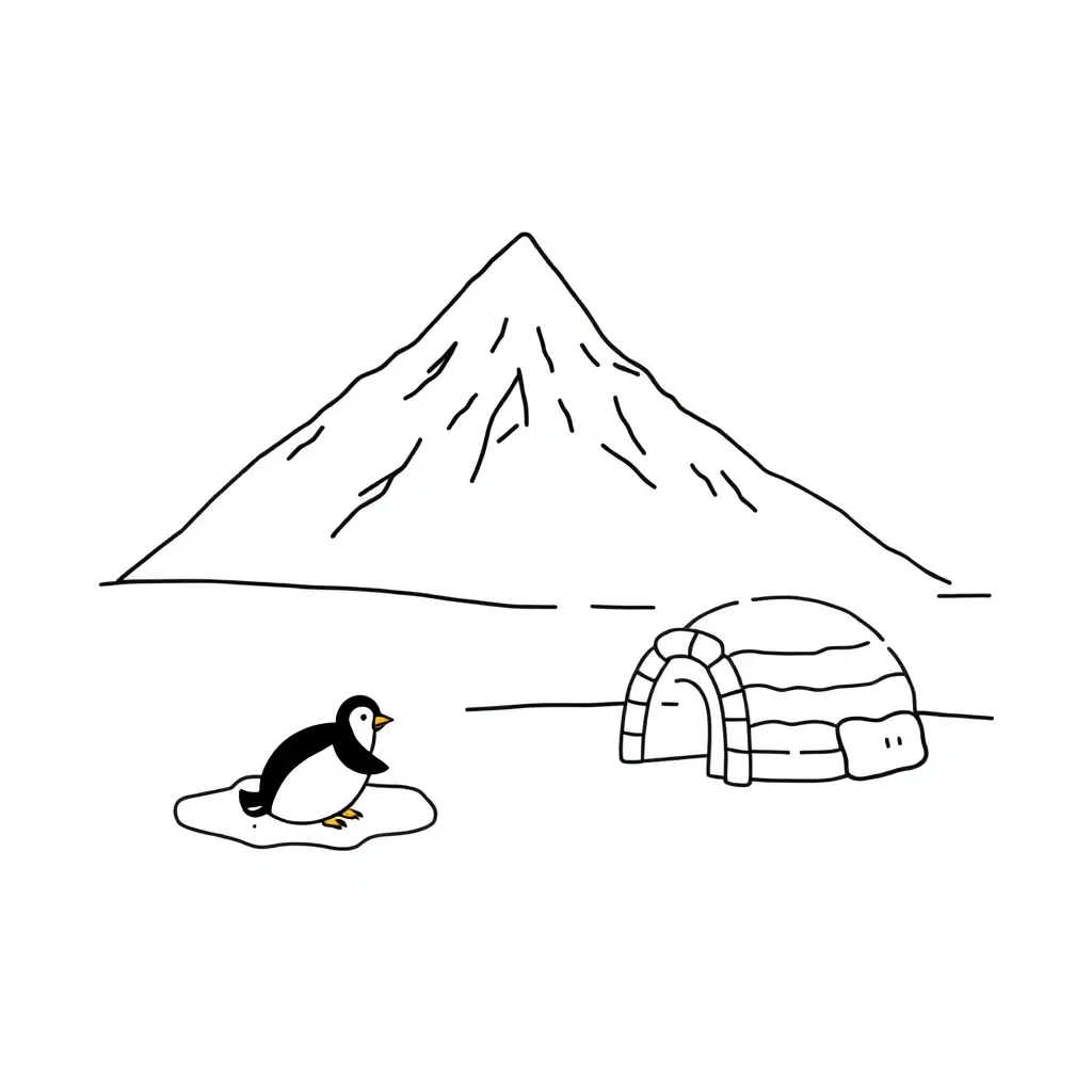 Antarctica with penguins and icebergs