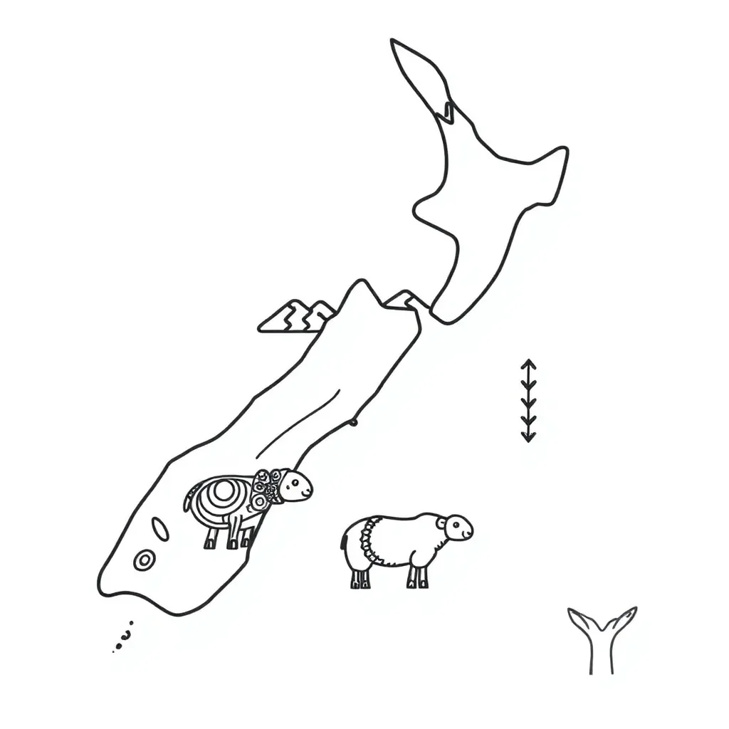 New Zealand map with compass