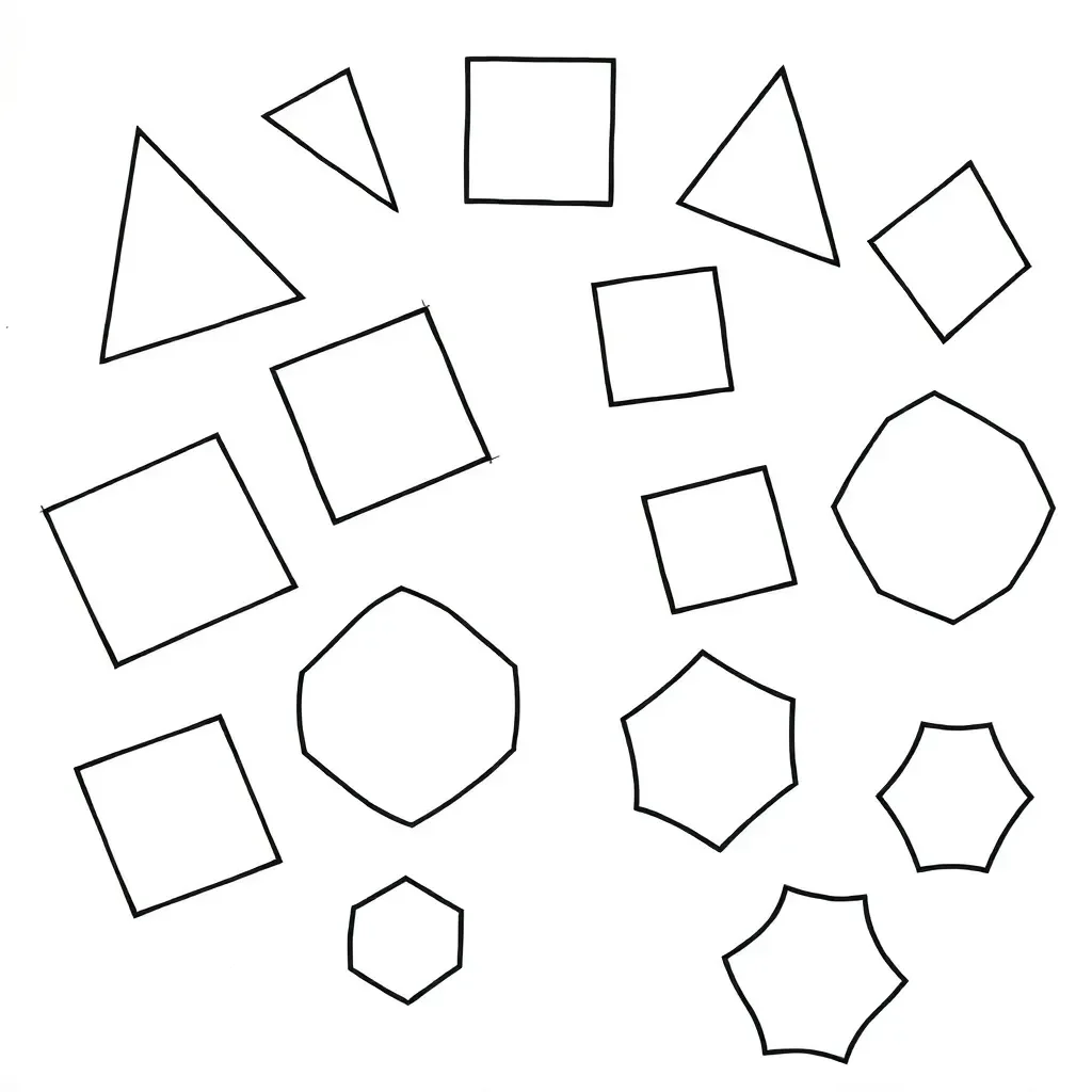 Detective with magnifying glass examining geometric shapes