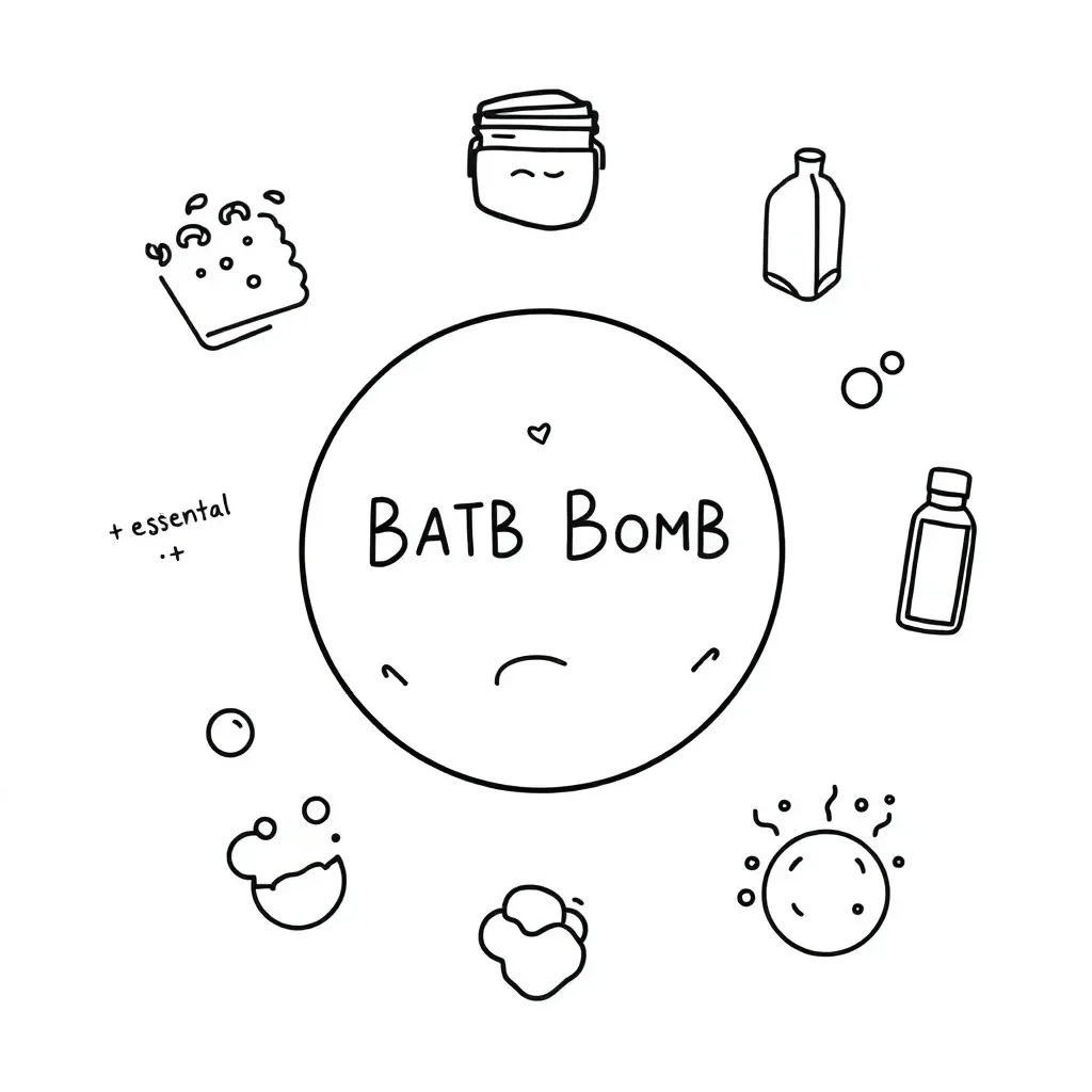 Bath bomb fizzing in water illustration
