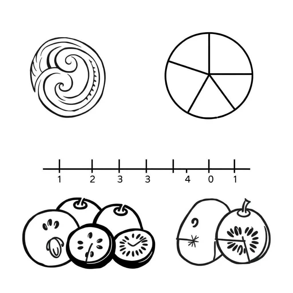 Fraction circles and number line illustration