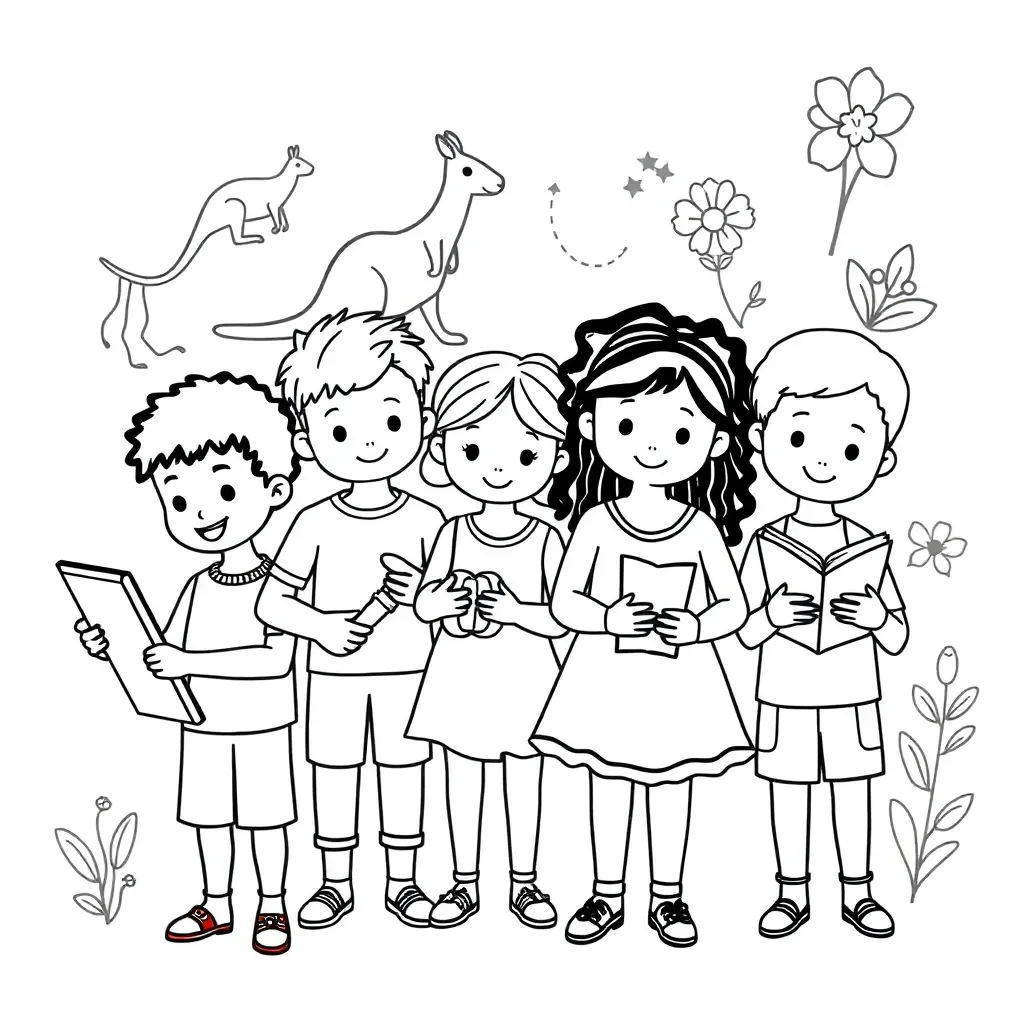 Happy children showing different strengths