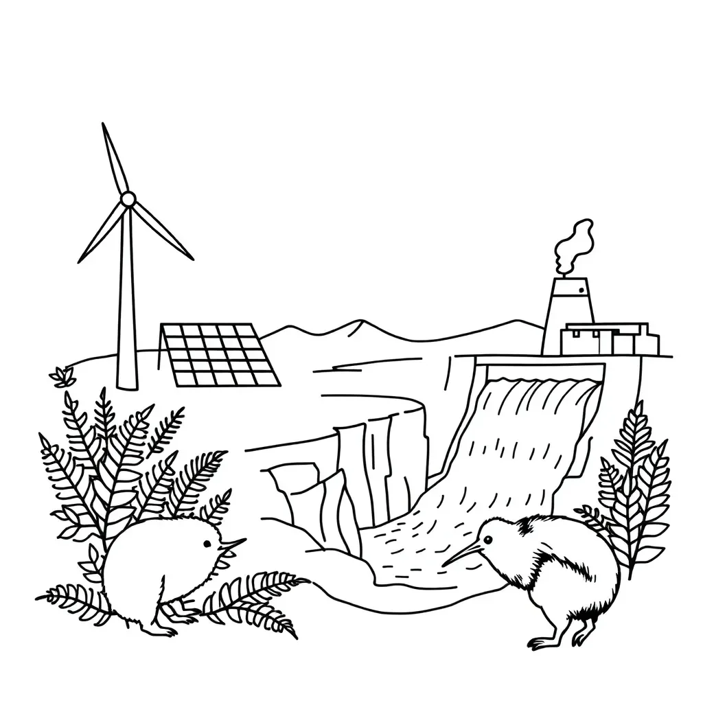 New Zealand renewable energy sources illustration
