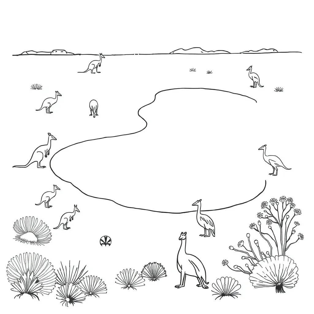 Lake Eyre landscape with wildlife