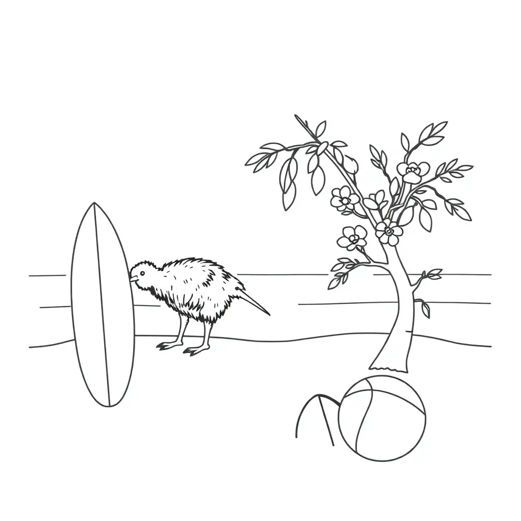 Holiday scene with beach, mountains and activities