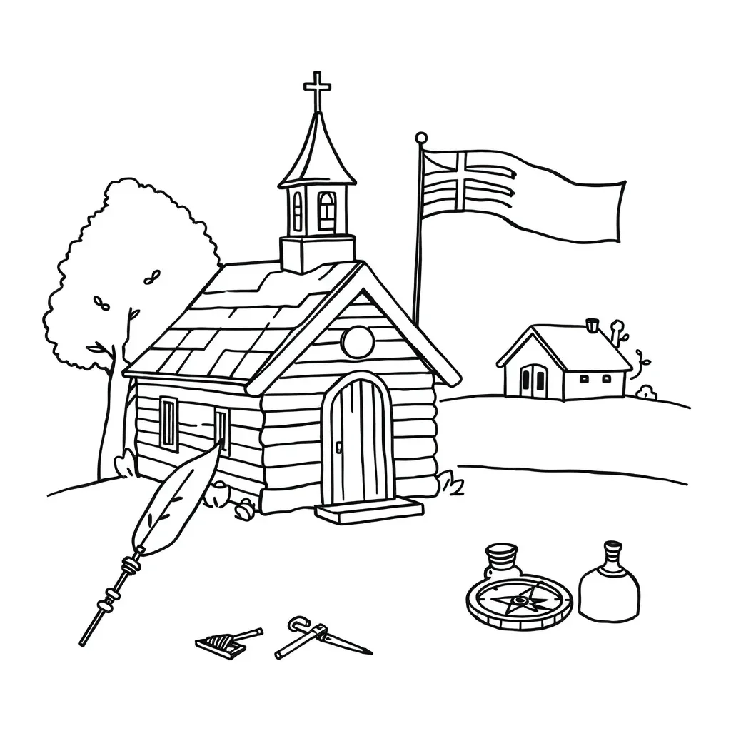Early American settlers praying