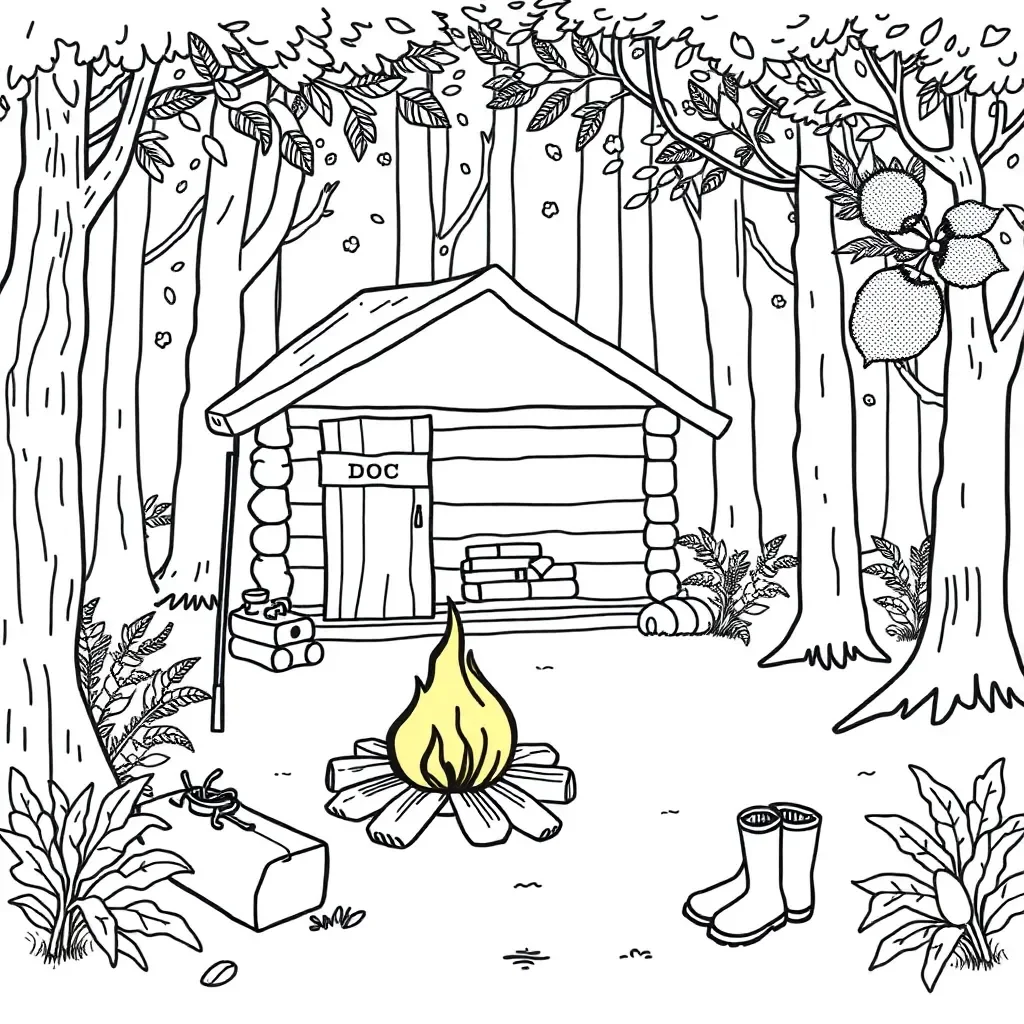 Hunting scene with DOC hut in forest