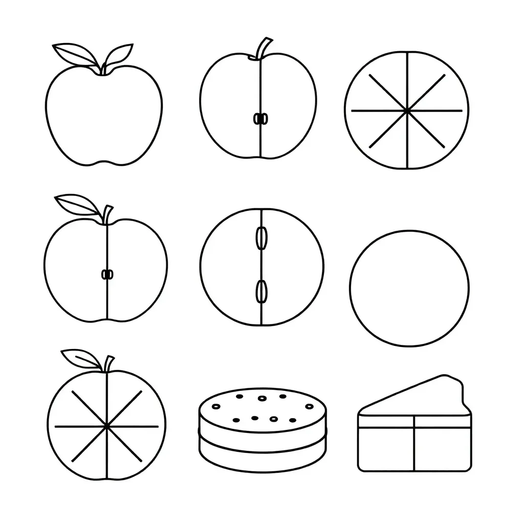 Fractions of shapes illustration