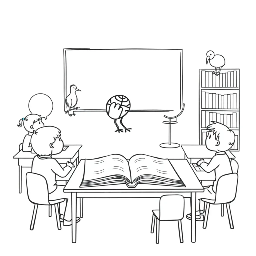 Students creating a class book together