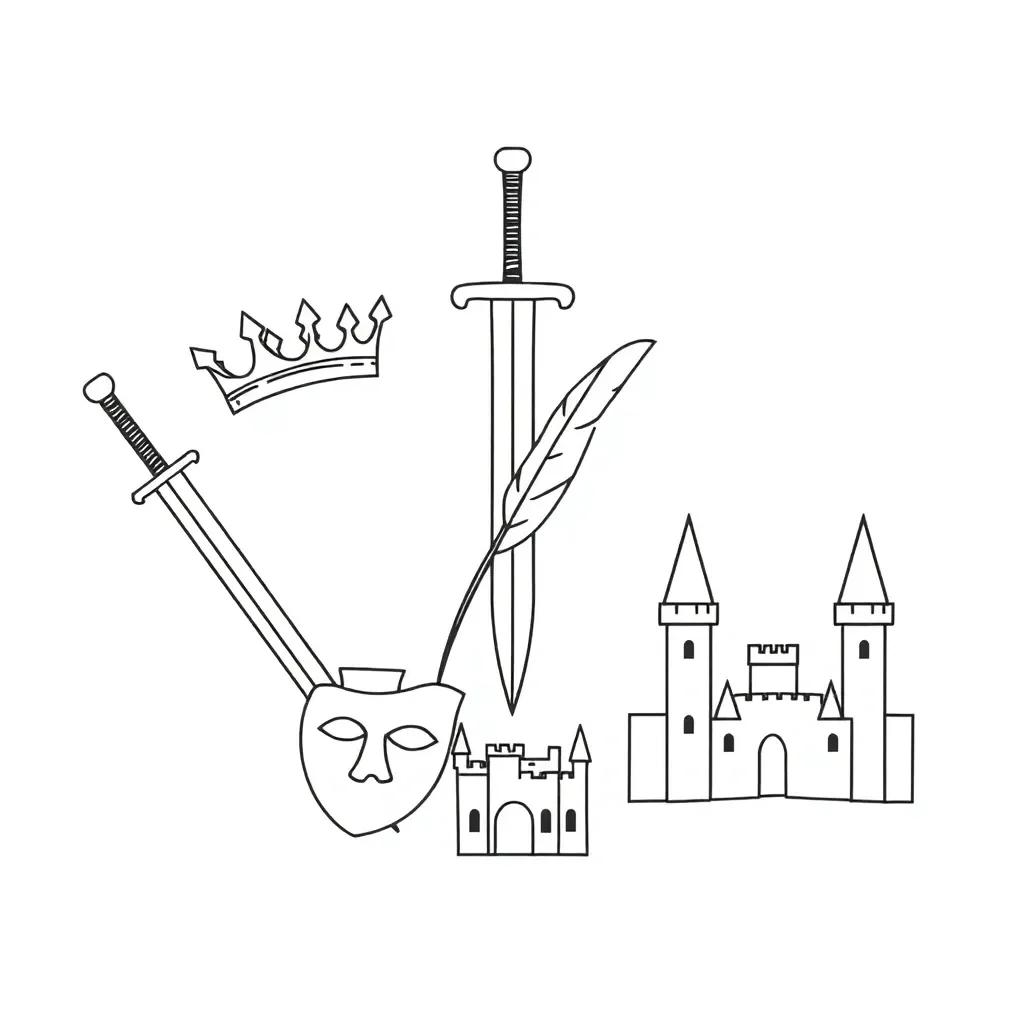 Medieval crown and sword illustration