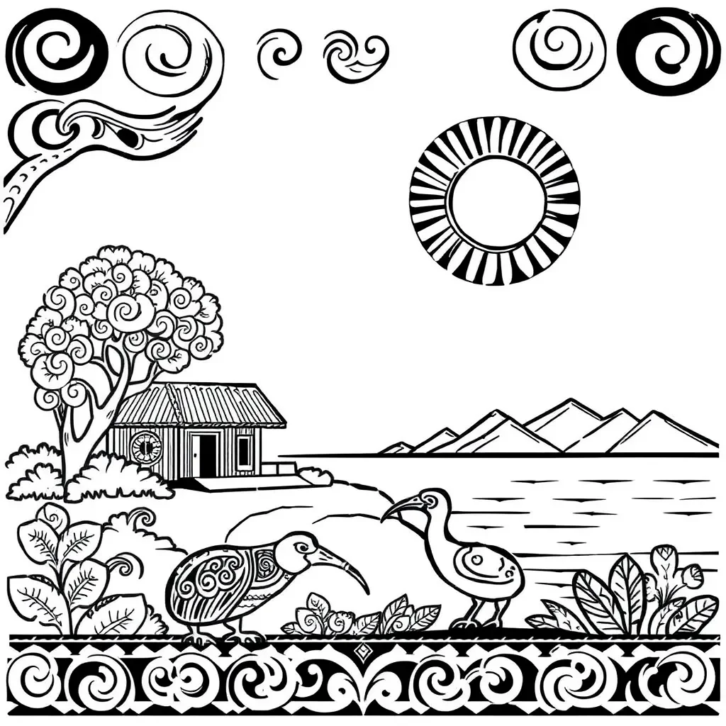 Māori tourism scene illustration