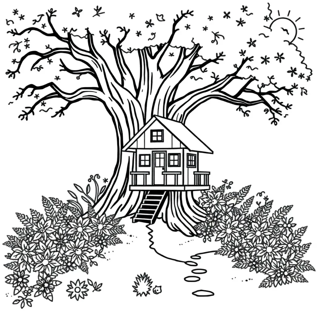 Tree hut with children