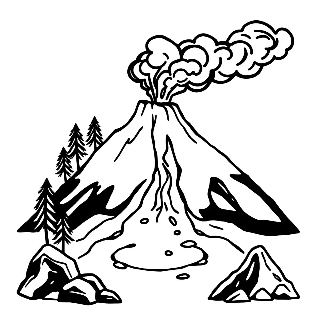 Volcano erupting with lava flow