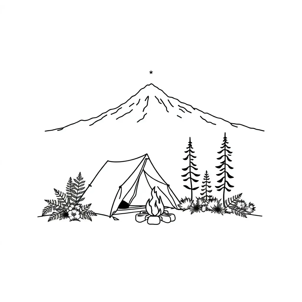 Mountain camping illustration