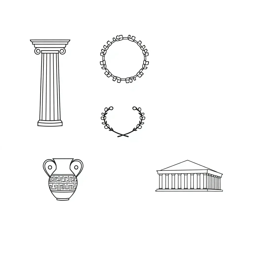 Ancient Greek temple and map illustration