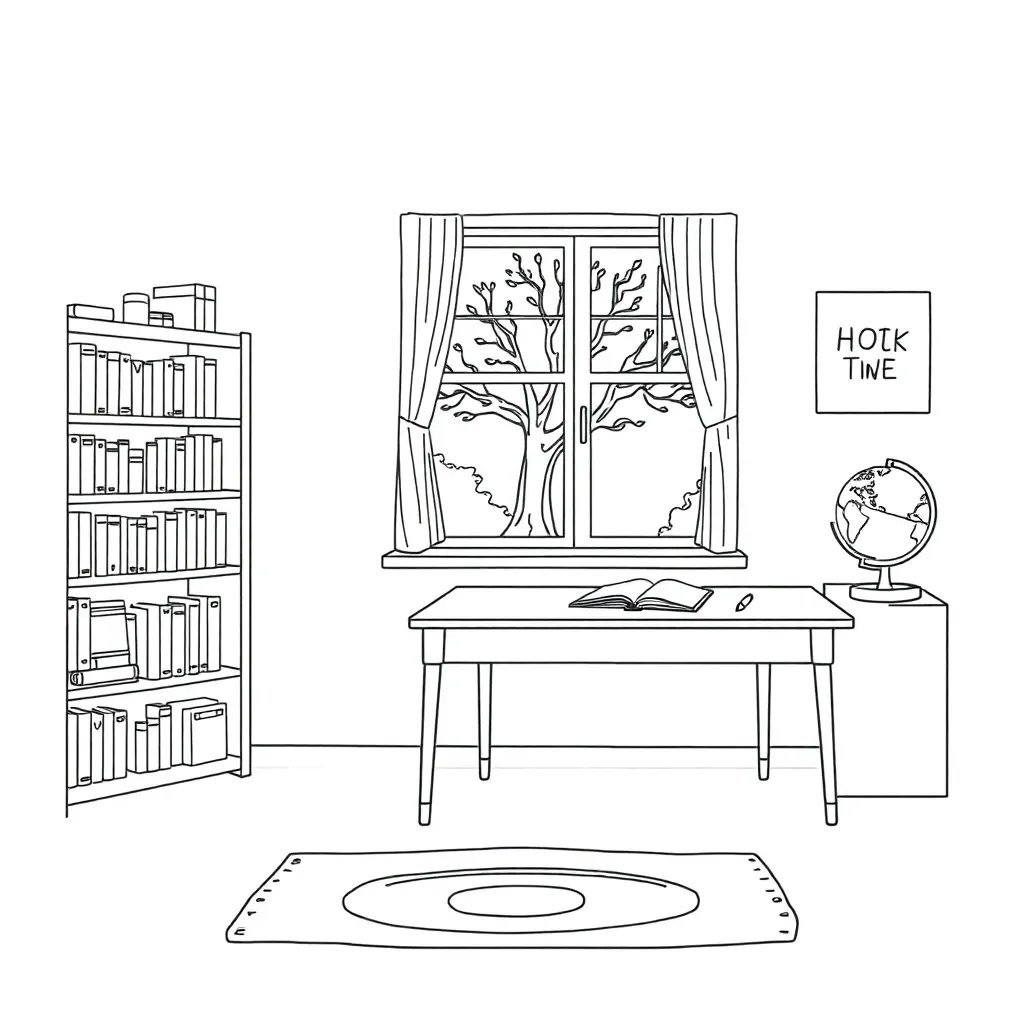 Children reading books with descriptive words floating around them