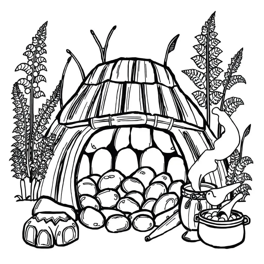 Kitchen safety and Māori food preparation illustration