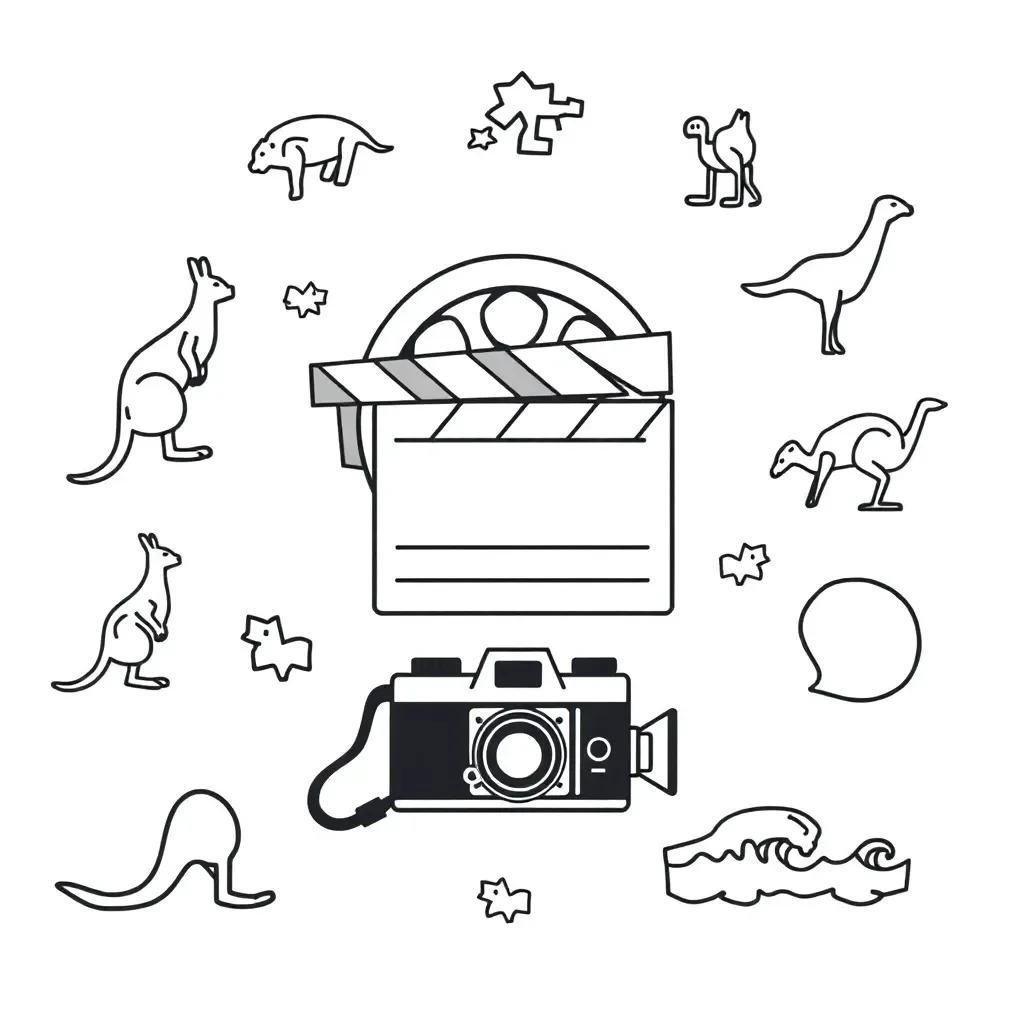 Film camera and movie reel illustration