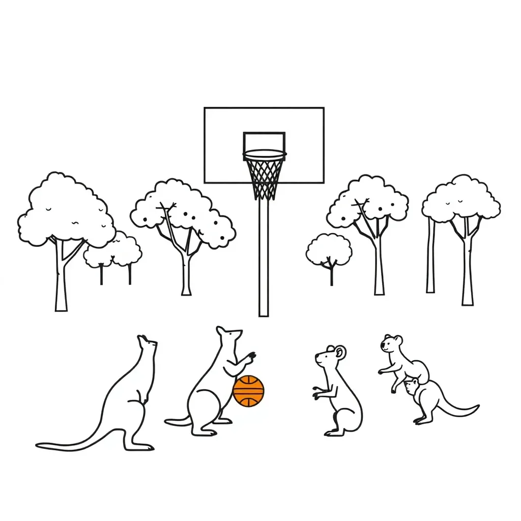 Basketball court and players illustration