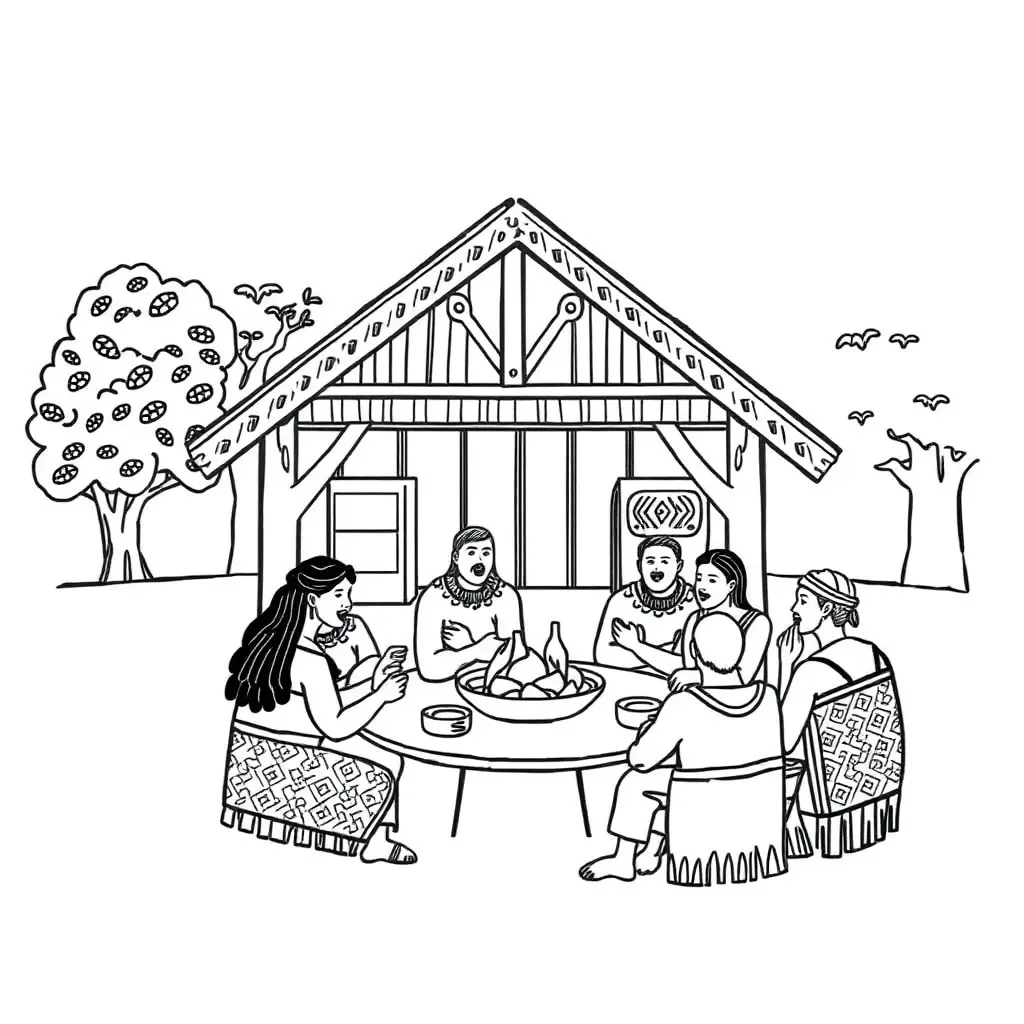 Māori whānau gathering illustration