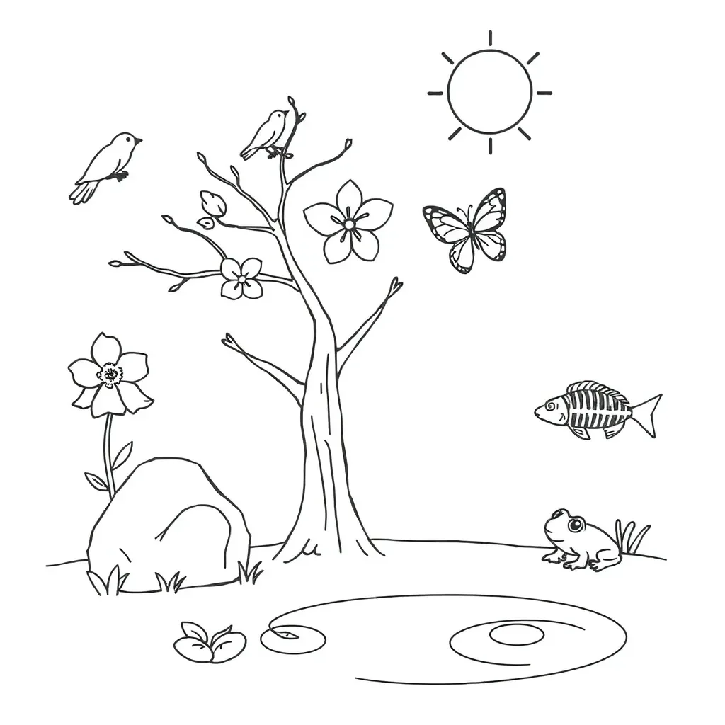 Animals and objects in a habitat