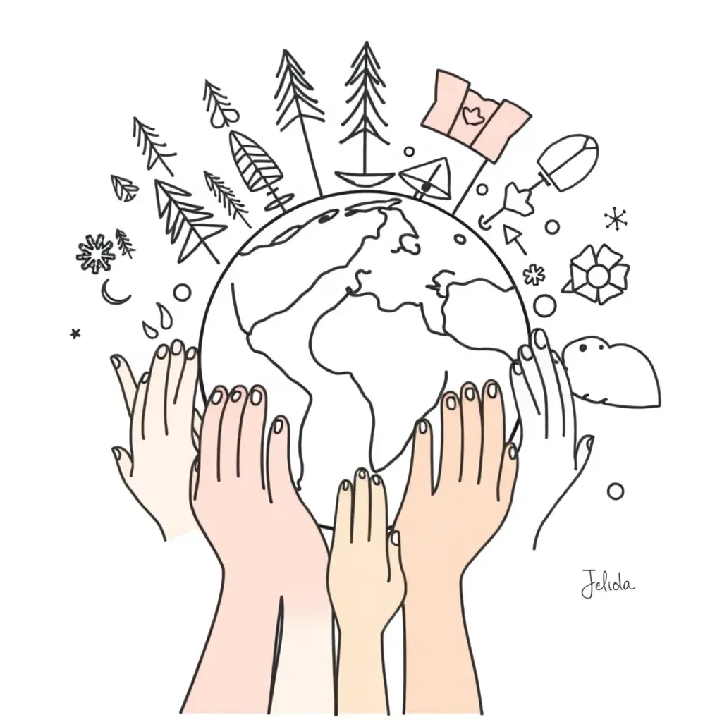 Connected world illustration showing people and environments linked together