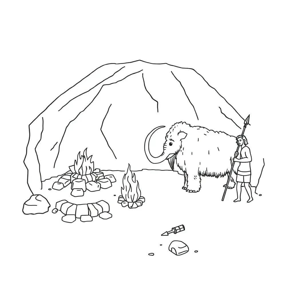 Stone Age cave painting and tools