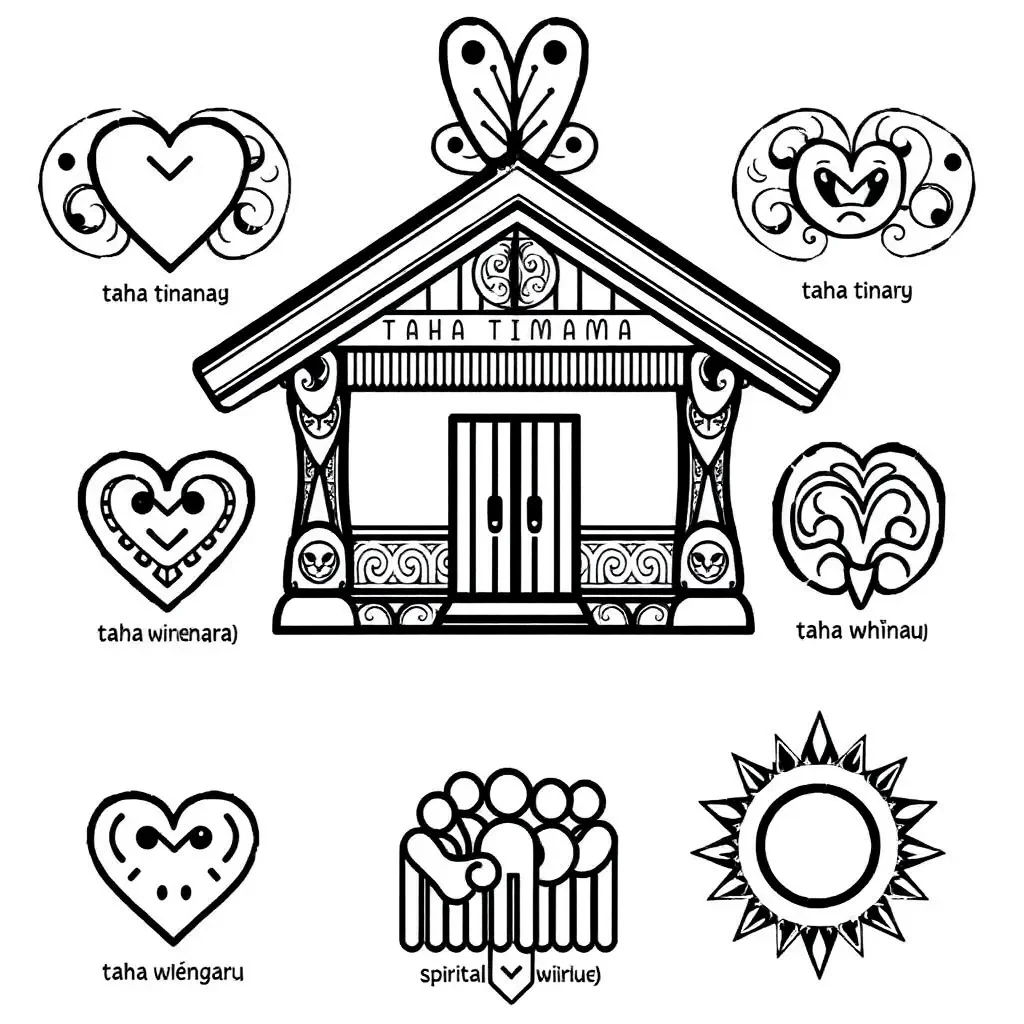 Te Whare Tapa Wha model showing four pillars of wellbeing
