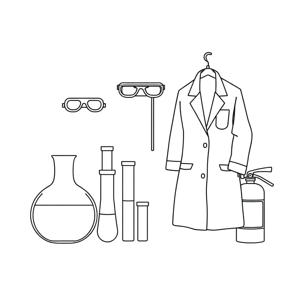 Science lab safety equipment illustration