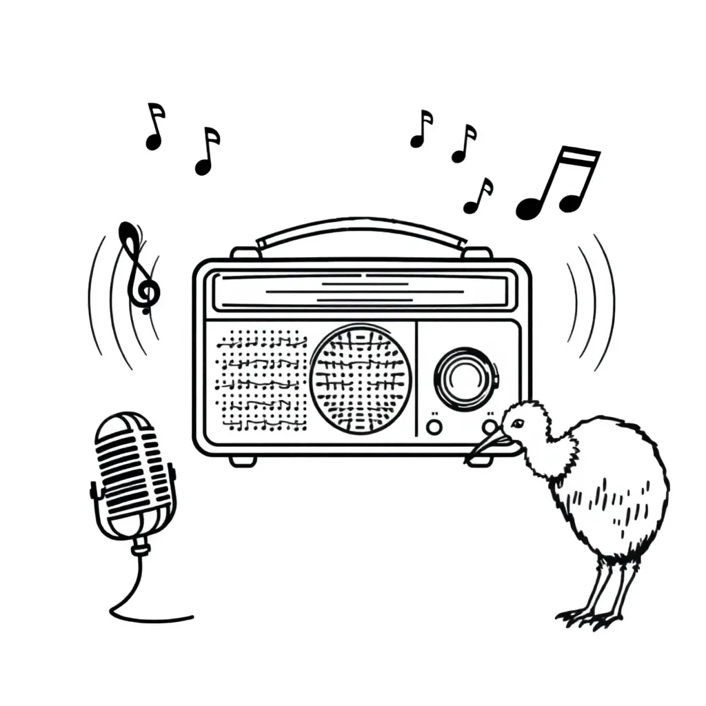 Vintage radio microphone and sound waves