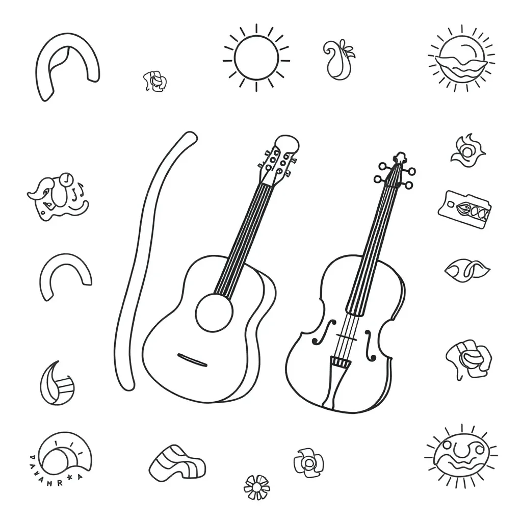 World map with musical instruments from different cultures