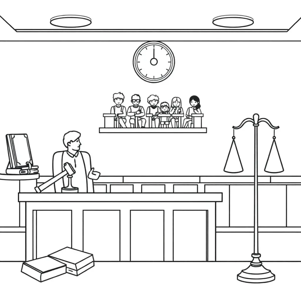 Justice scales and gavel illustration