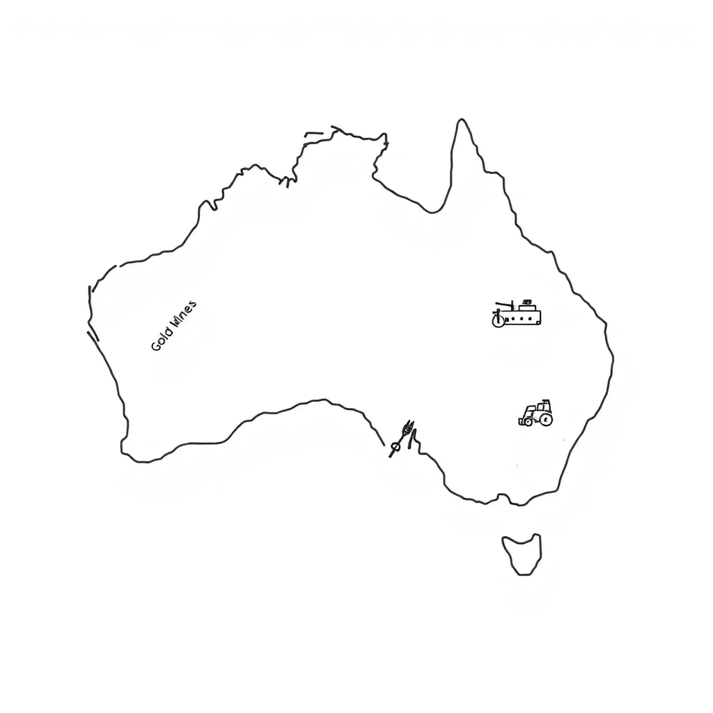 Map of Australian colonies showing economic activities