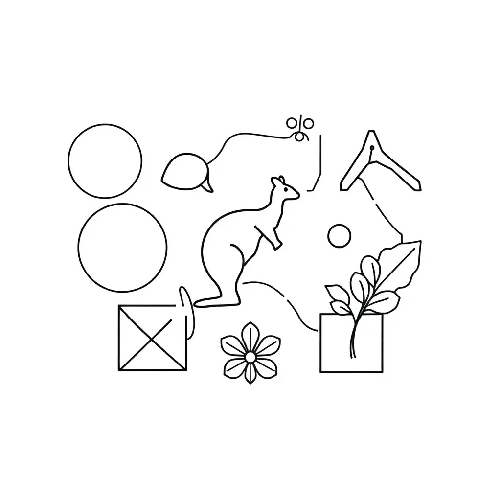 Computer with geometric shapes on screen