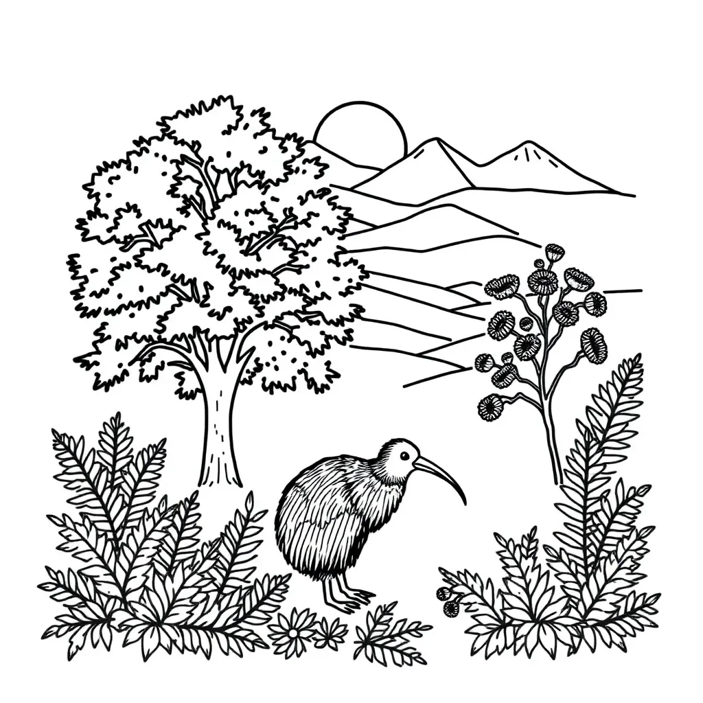 New Zealand native trees illustration
