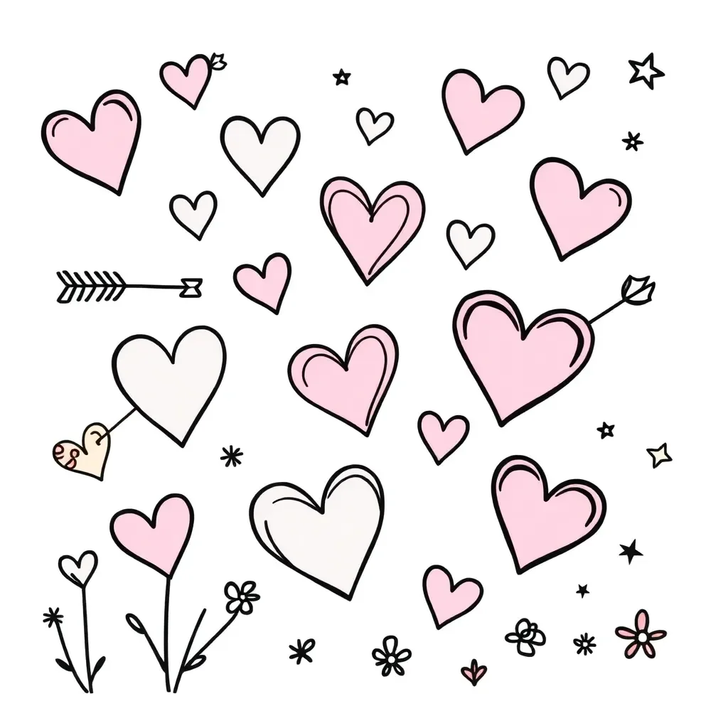 Valentine hearts and cupid illustration