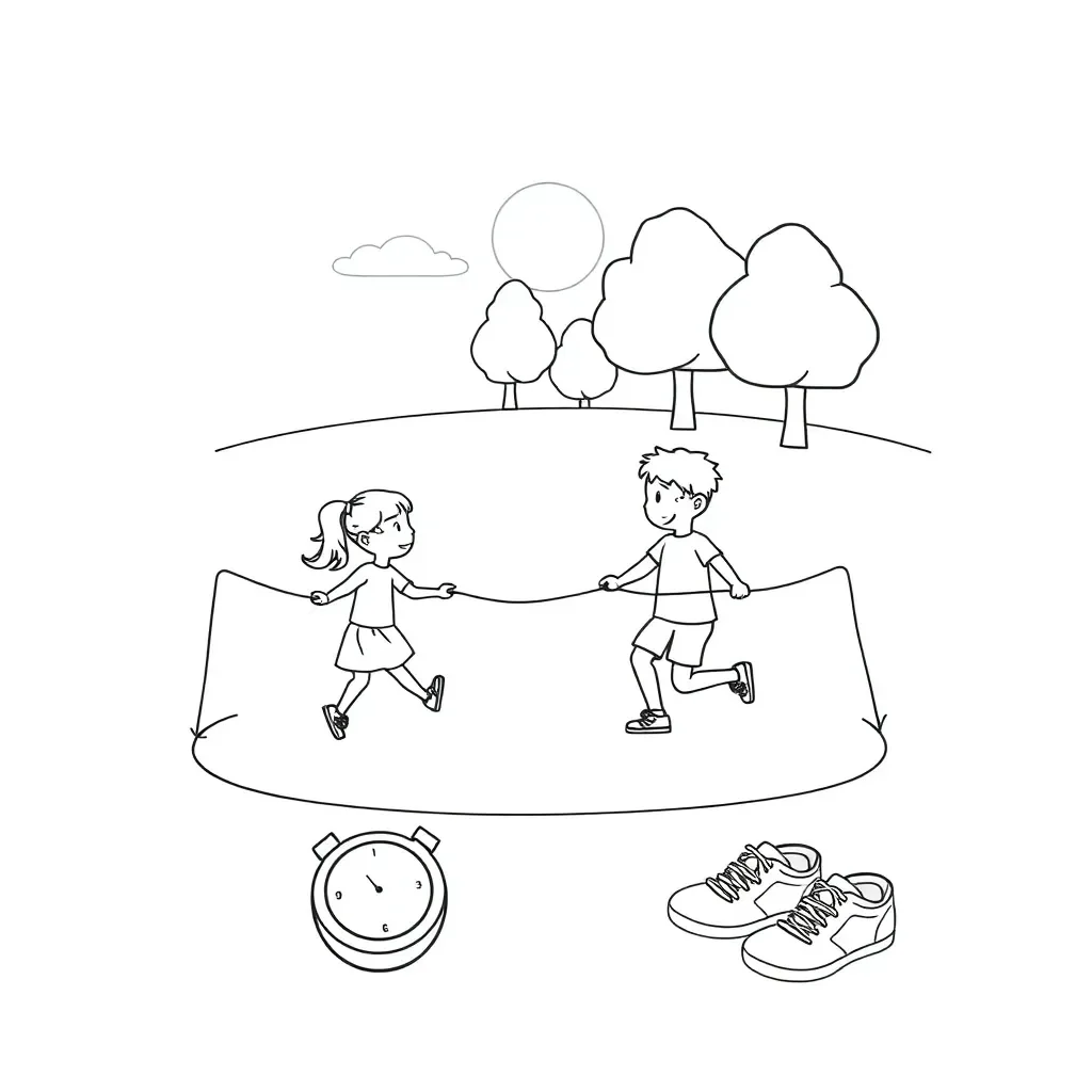 Children skipping rope illustration