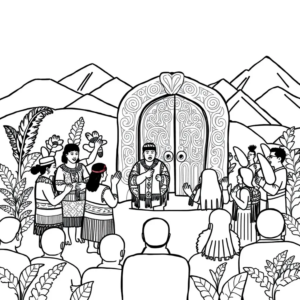 Pōwhiri ceremony illustration