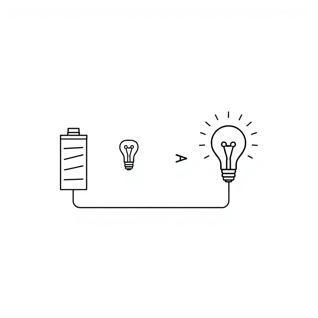 Electric circuit diagram with battery, wires, bulb and switch