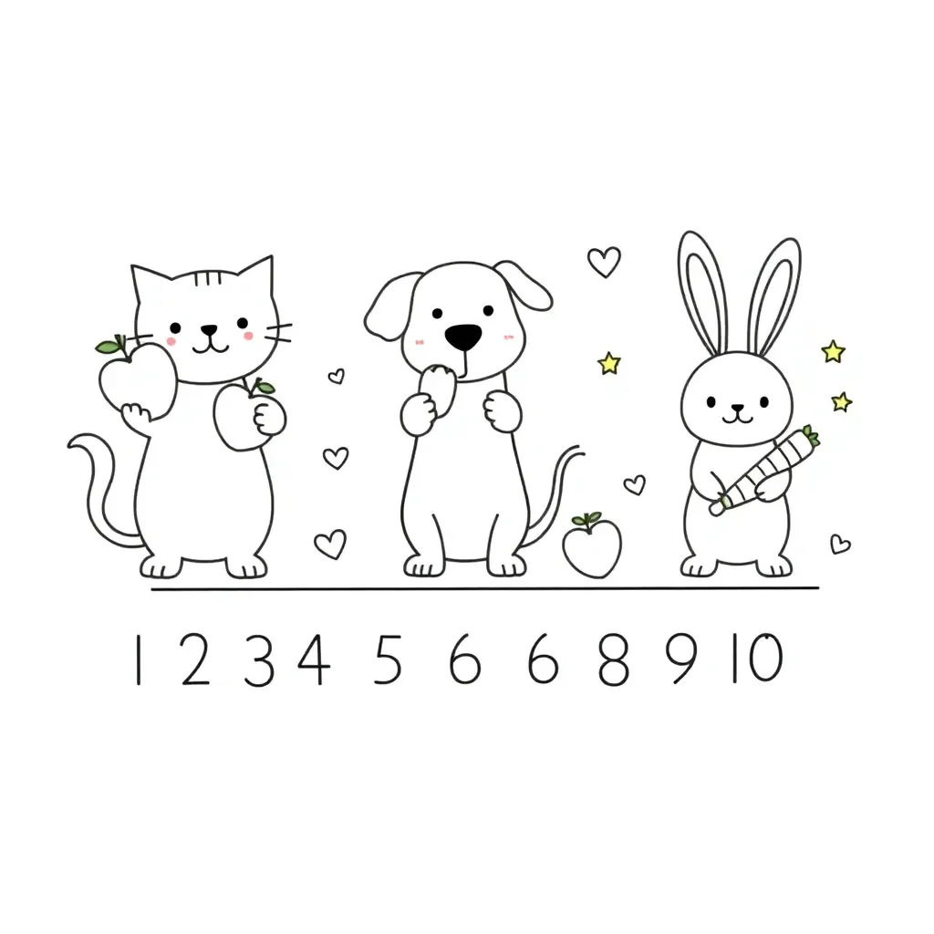 Happy children counting with colorful numbers and math symbols