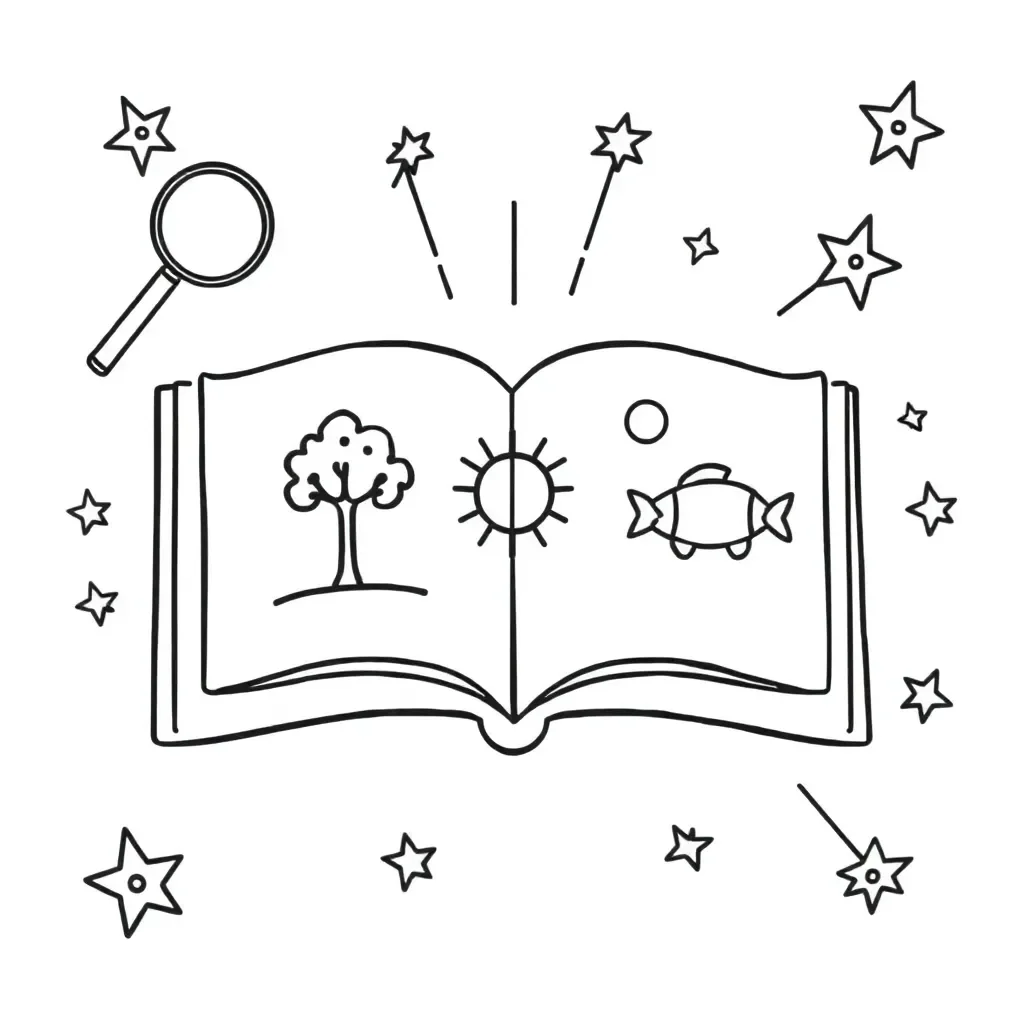 Student reading a book with text features
