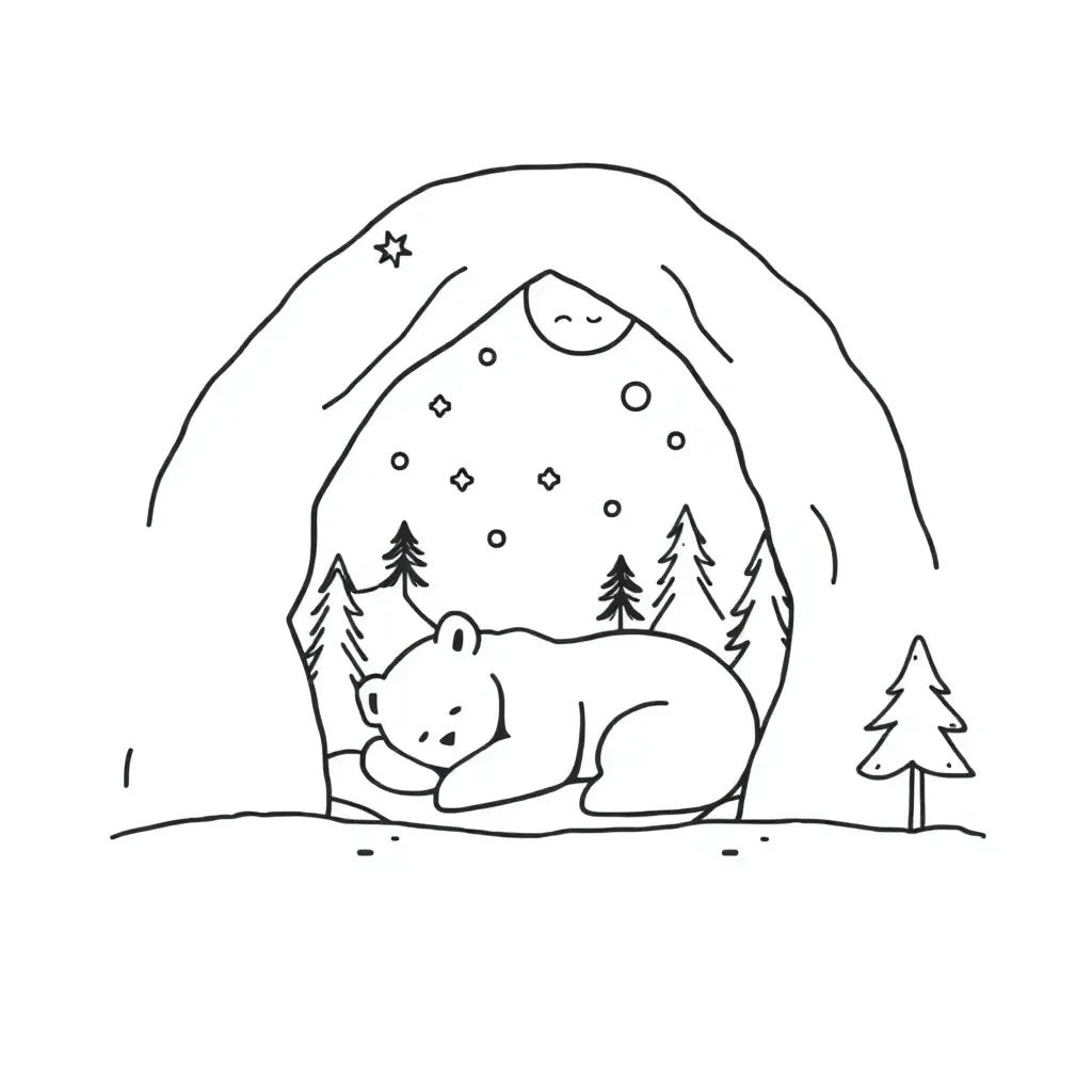 Sleeping bear in winter den