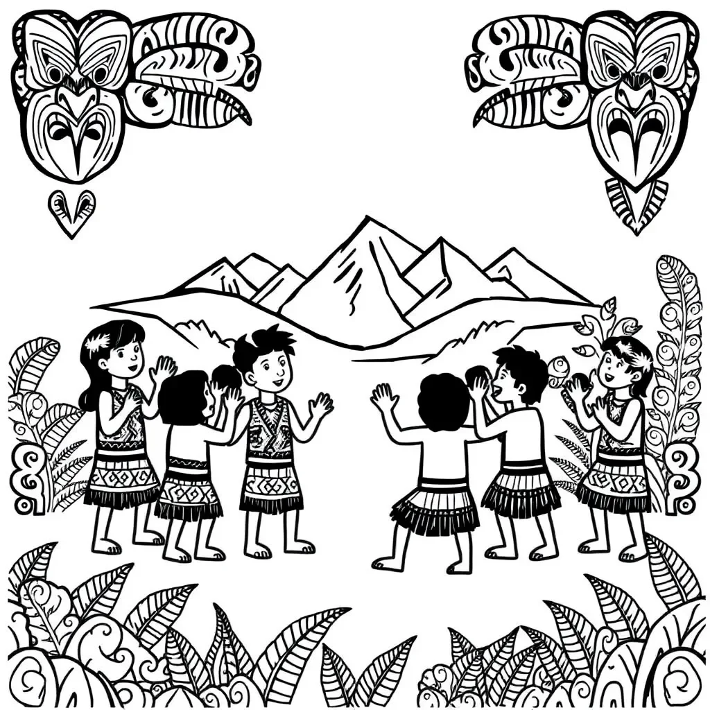Māori cultural symbols and haka illustration
