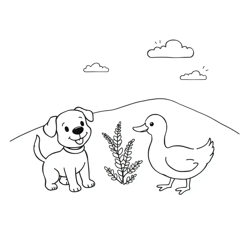 Dog and duck illustration