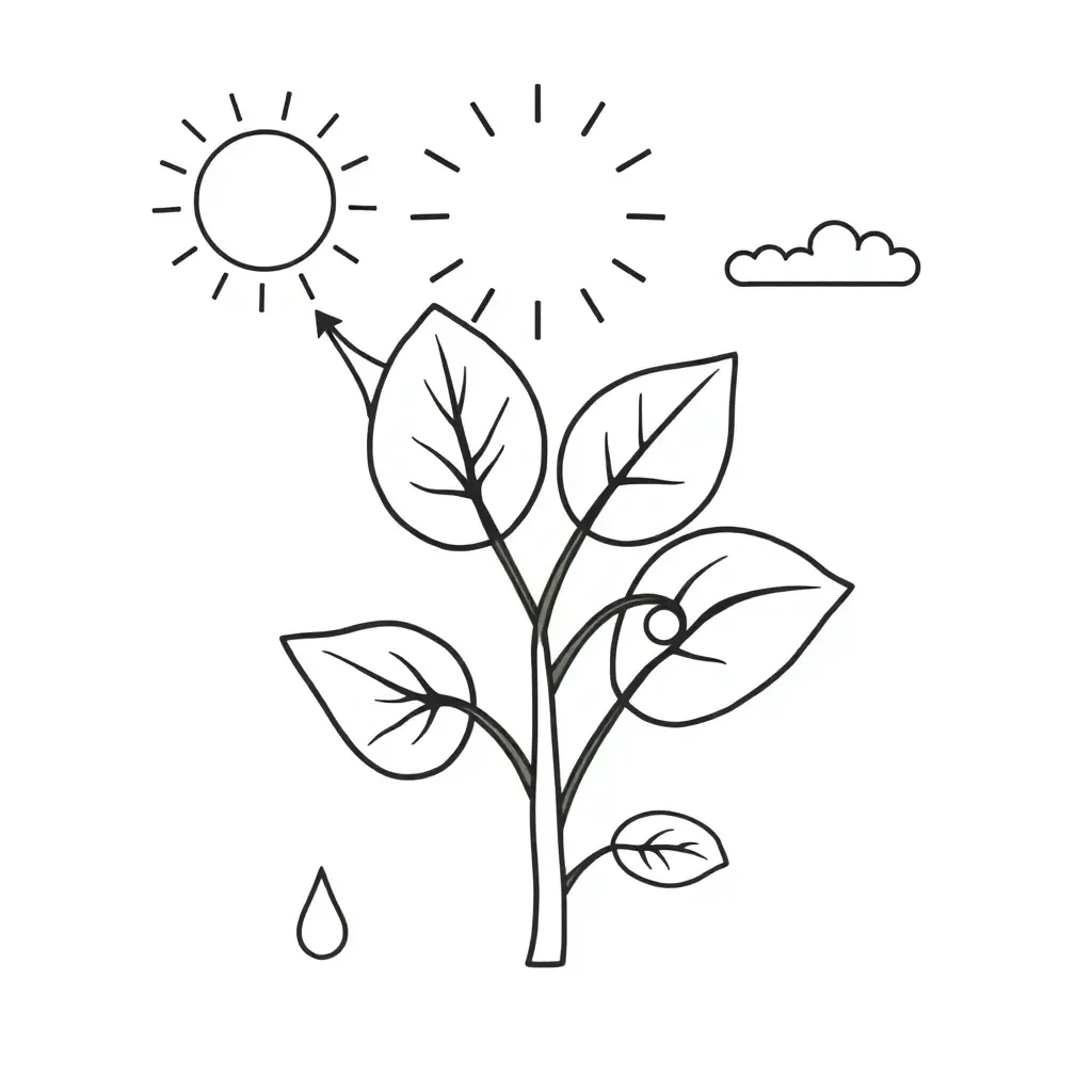 Photosynthesis diagram showing sunlight, leaves and oxygen