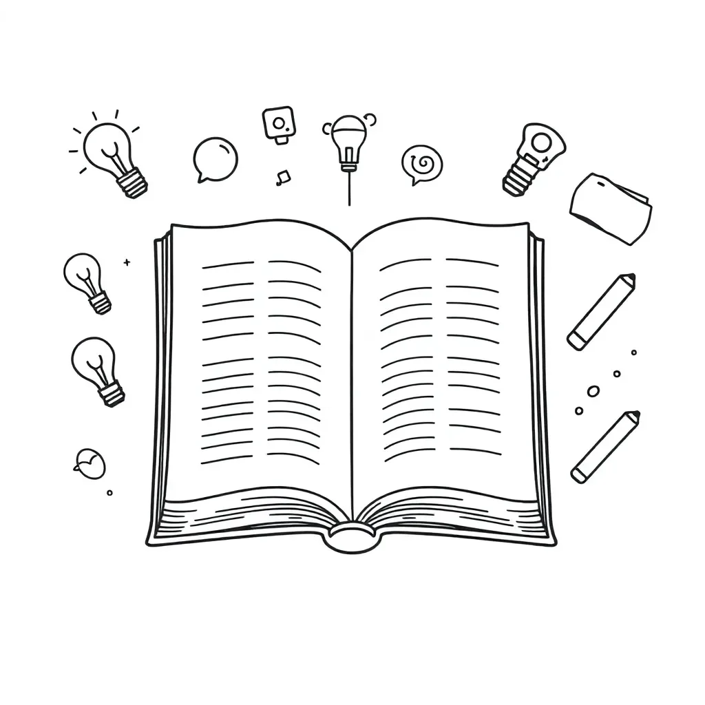Student reading a book with lightbulb above head