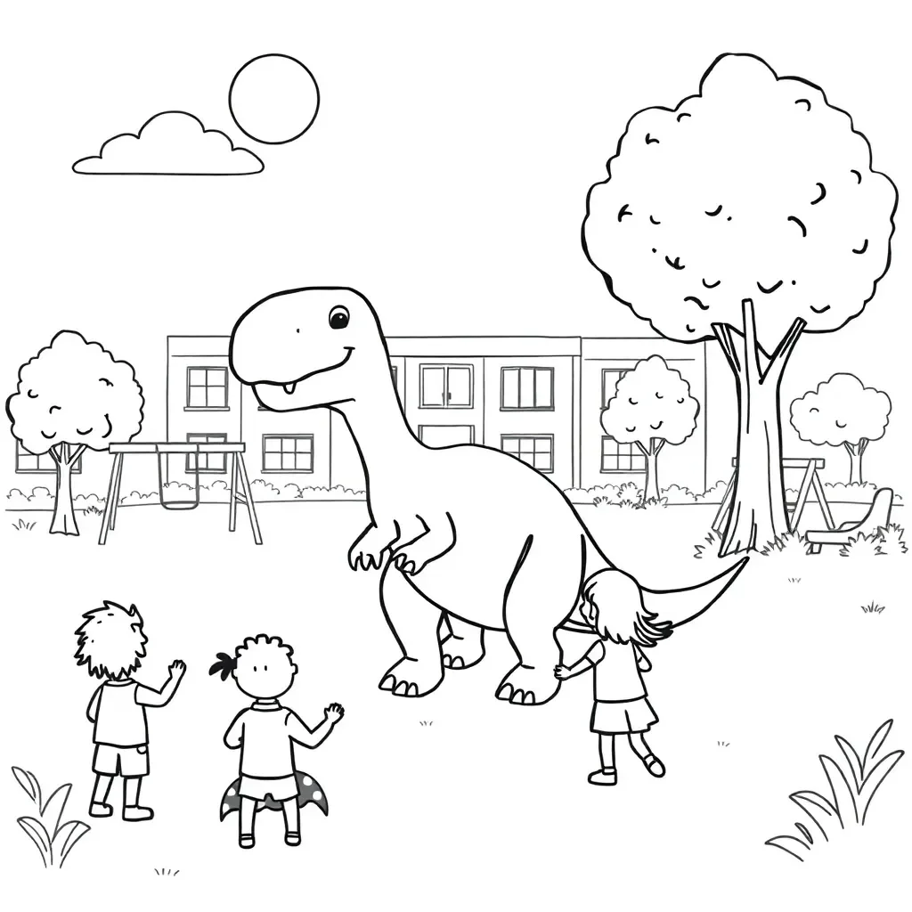 Friendly dinosaur at school