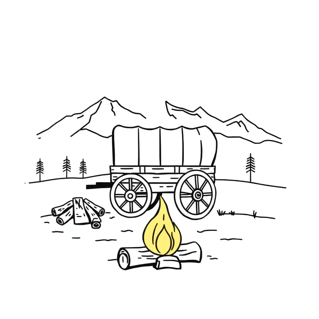 Pioneer family with covered wagon